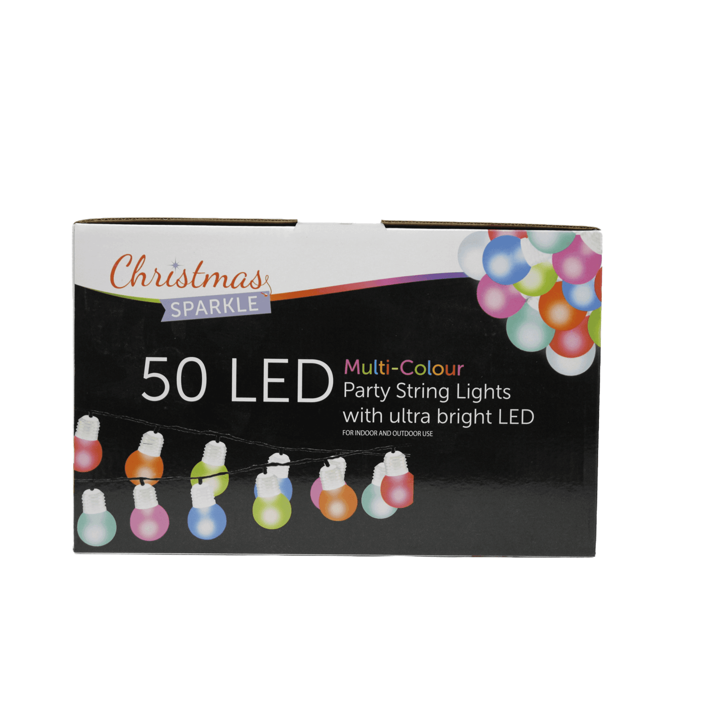 Christmas Sparkle Outdoor and Indoor Party String Bulbs with 50 Ultra bright LEDS in Multi Colour with Green Cable