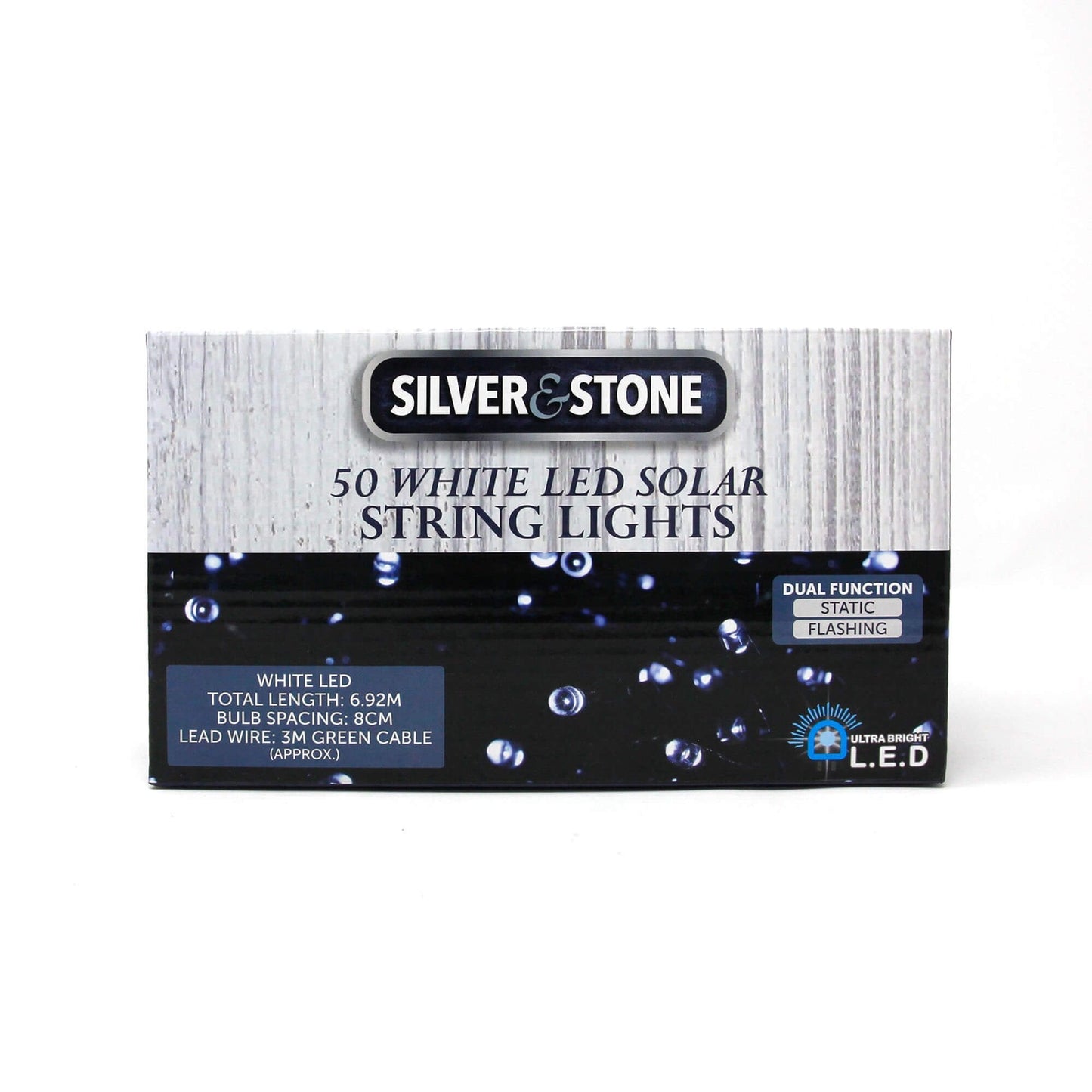 Silver & Stone Solar Powered String Lights with 50 White LEDs
