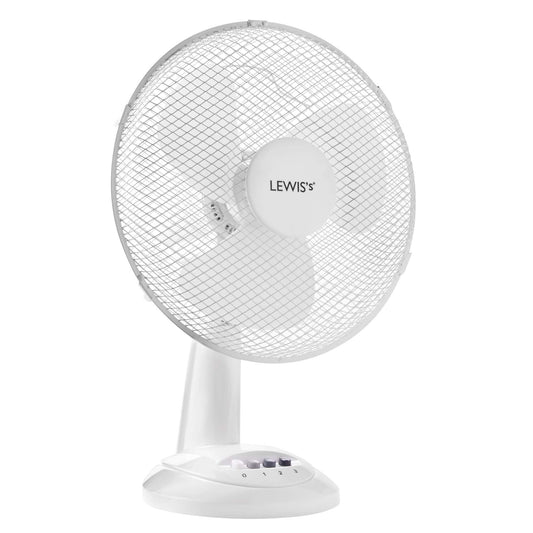 Lewis's 12" Tabletop Desk Fan Adjustable Tilt Head & Push Button Controls