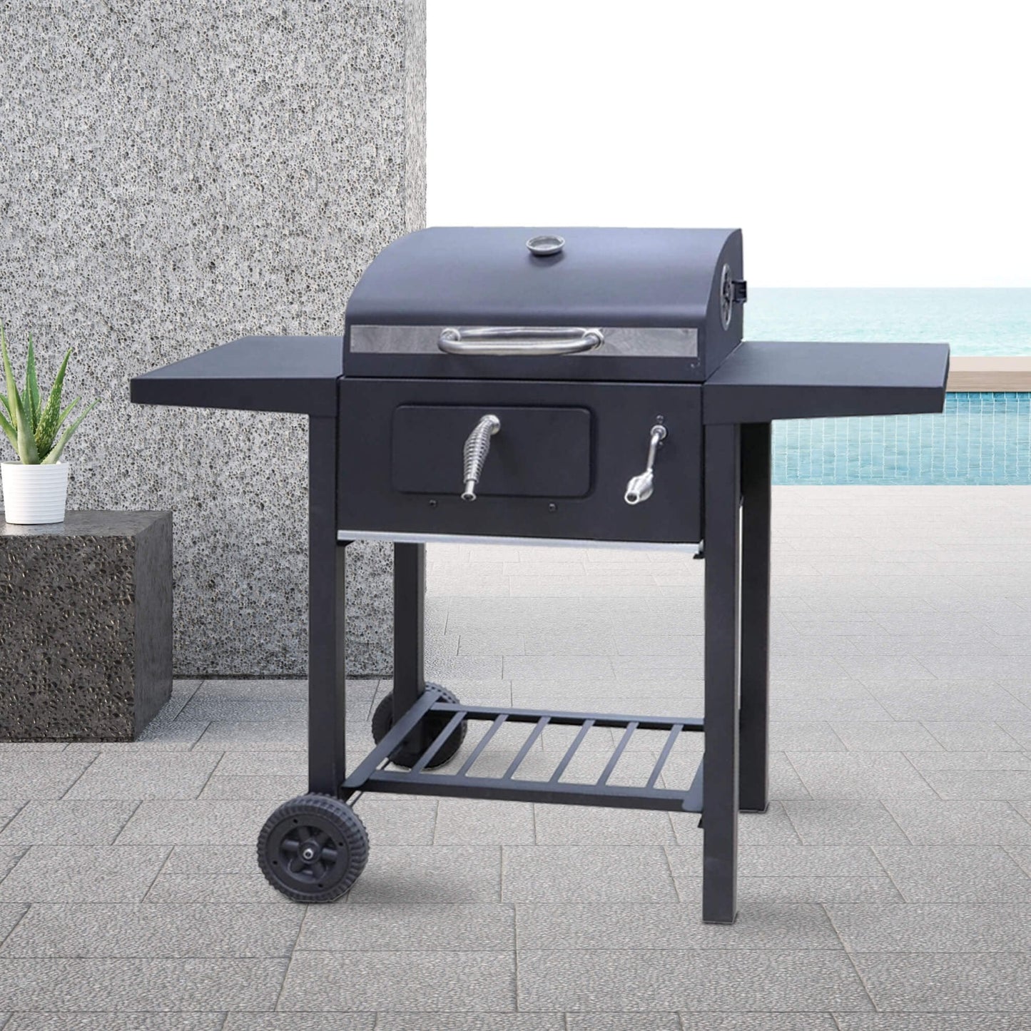 Silver & Stone BBQ Charcoal Smoker Grill Large - Black
