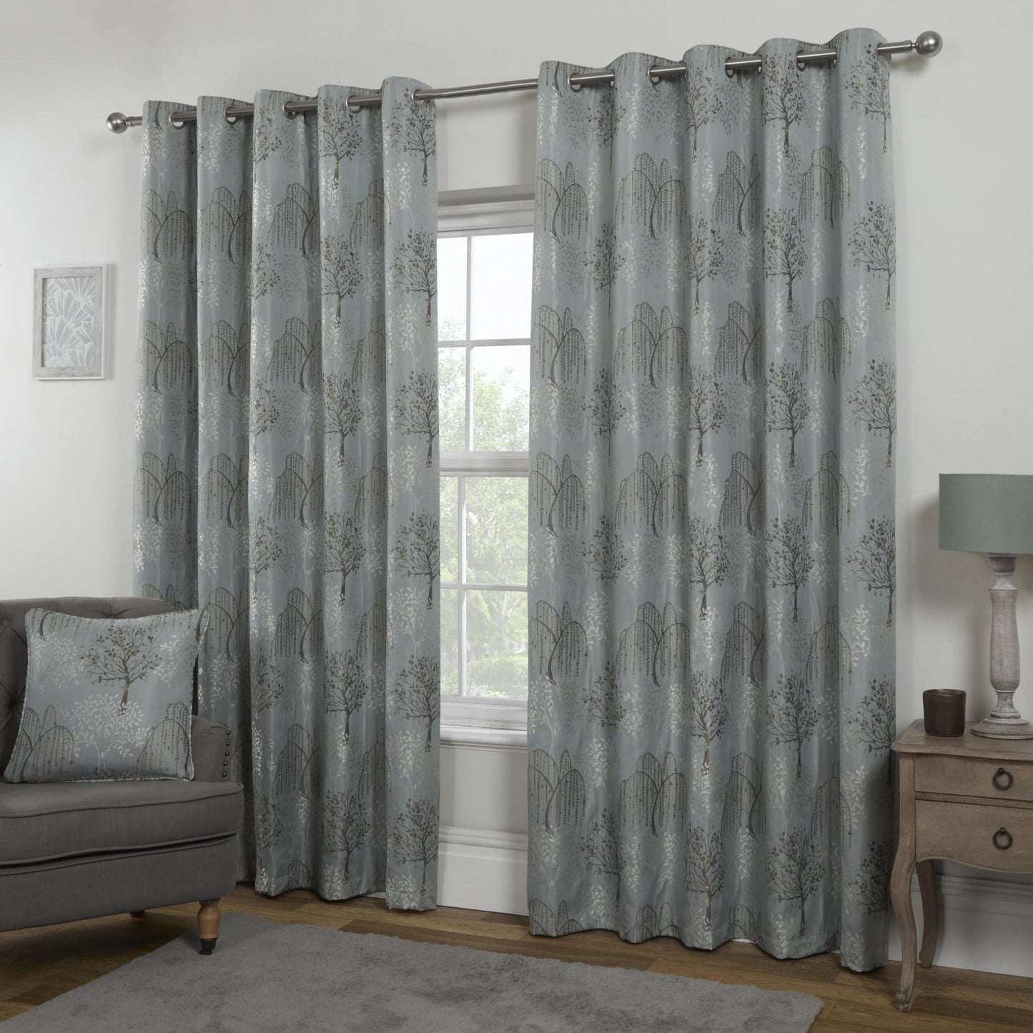 Orchard Patterned Eyelet Curtains - Duck Egg