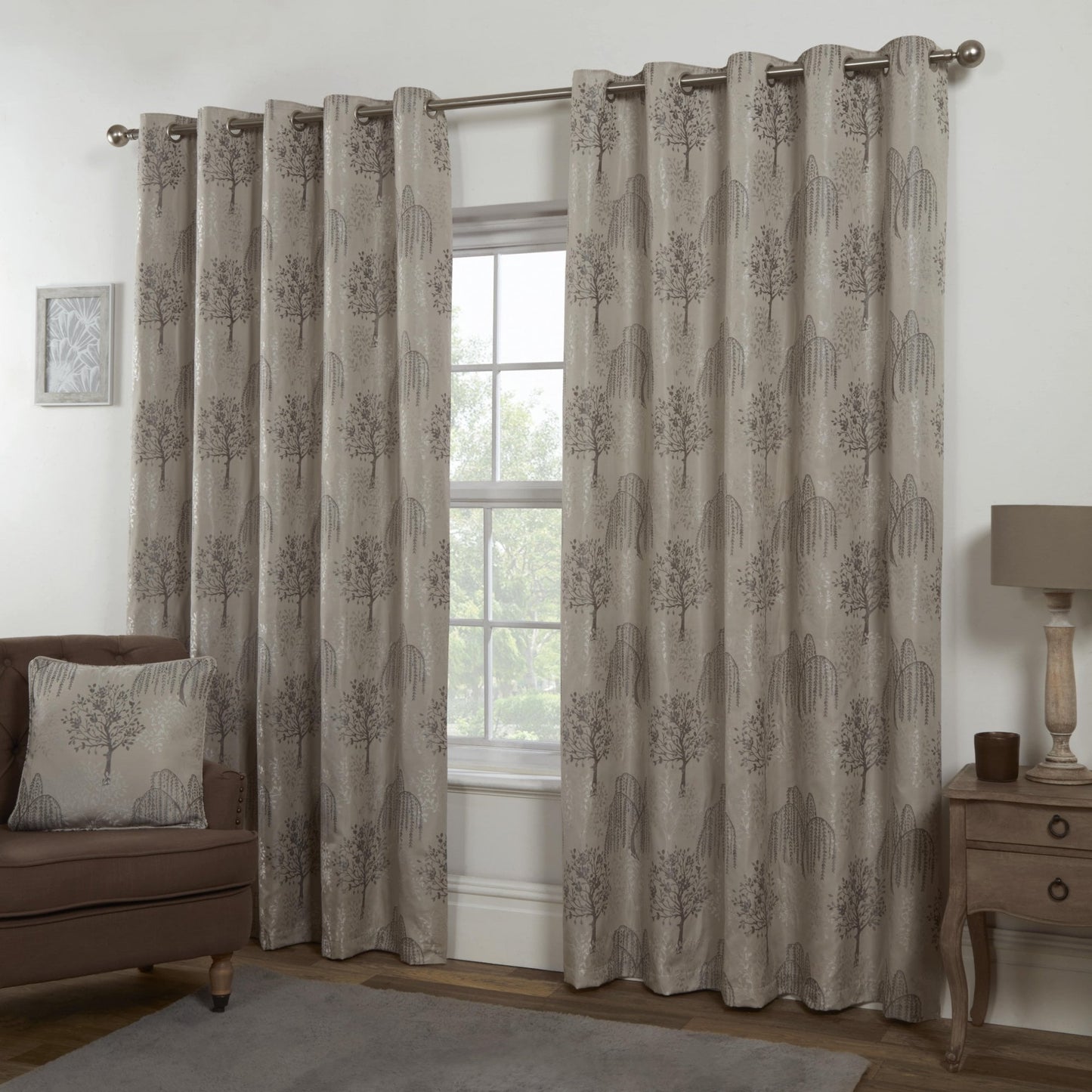 Orchard Patterned Eyelet Curtains - Silver