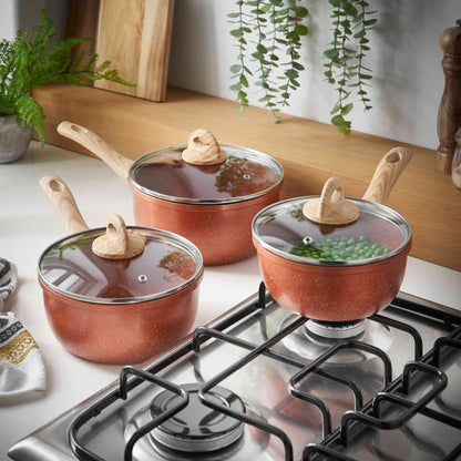 Sovereign Stone Copper 3 Piece Pan Set with Soft Touch Handle Home Kitchen