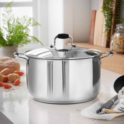 Lewis's Induction Stock Pot With Stainless Steel Lid (Silver, 28cm)