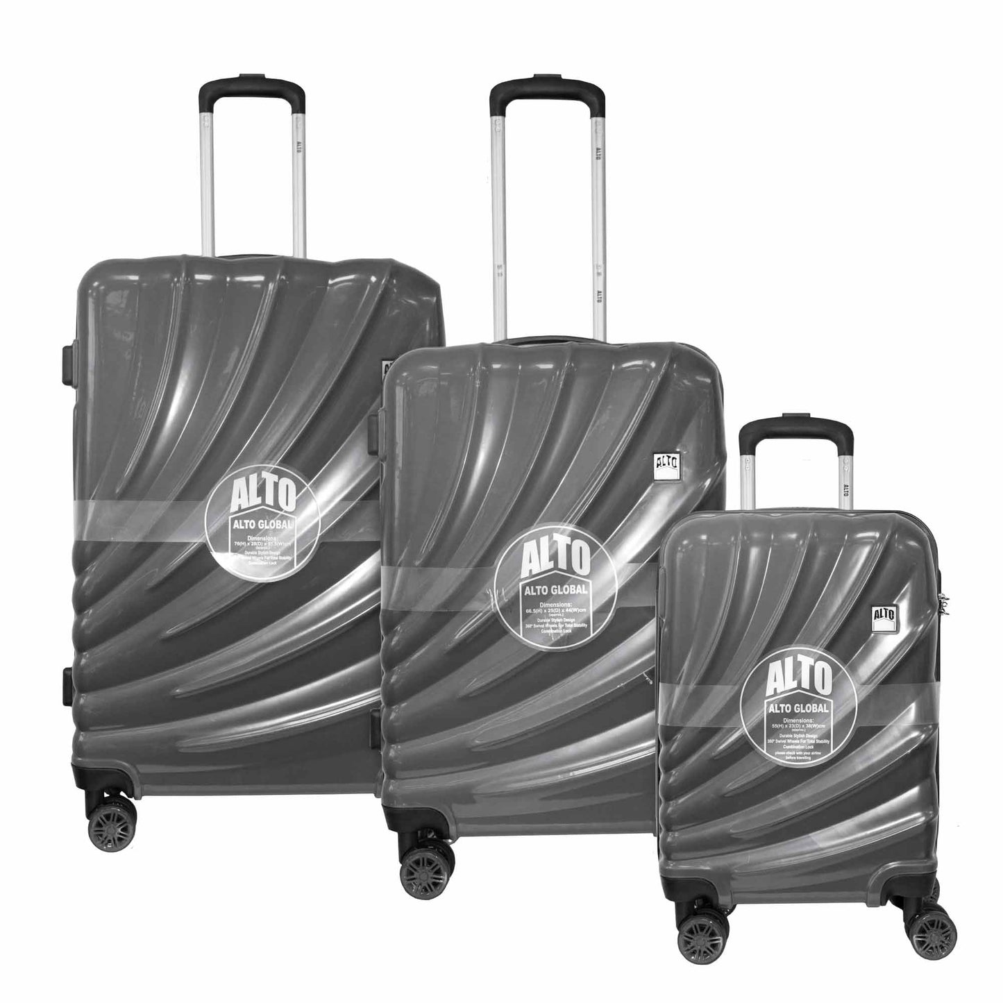 Alto Global Gloss ABS Luggage Suitcase Charcoal - 3 Sizes - 20 24 and 28inch