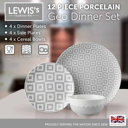 Lewis's 12 Piece Dinner Set - Geo