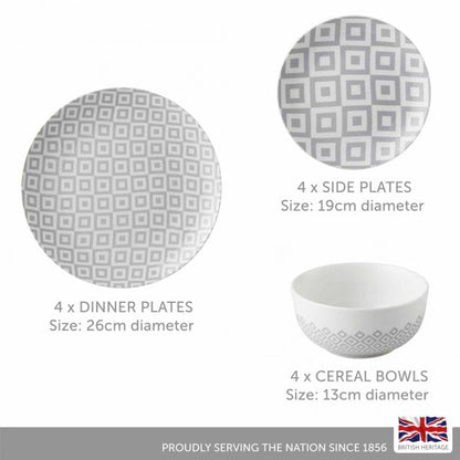 Lewis's 12 Piece Dinner Set - Geo