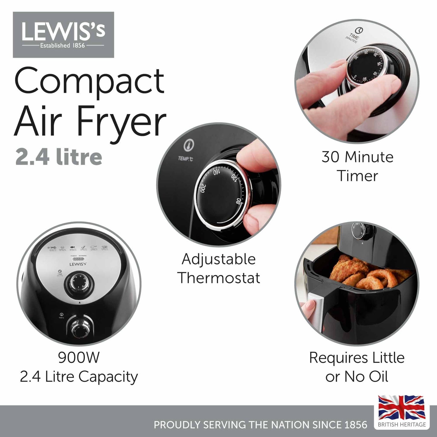 Lewis's Compact Air Fryer 2.4L 900W - Black
