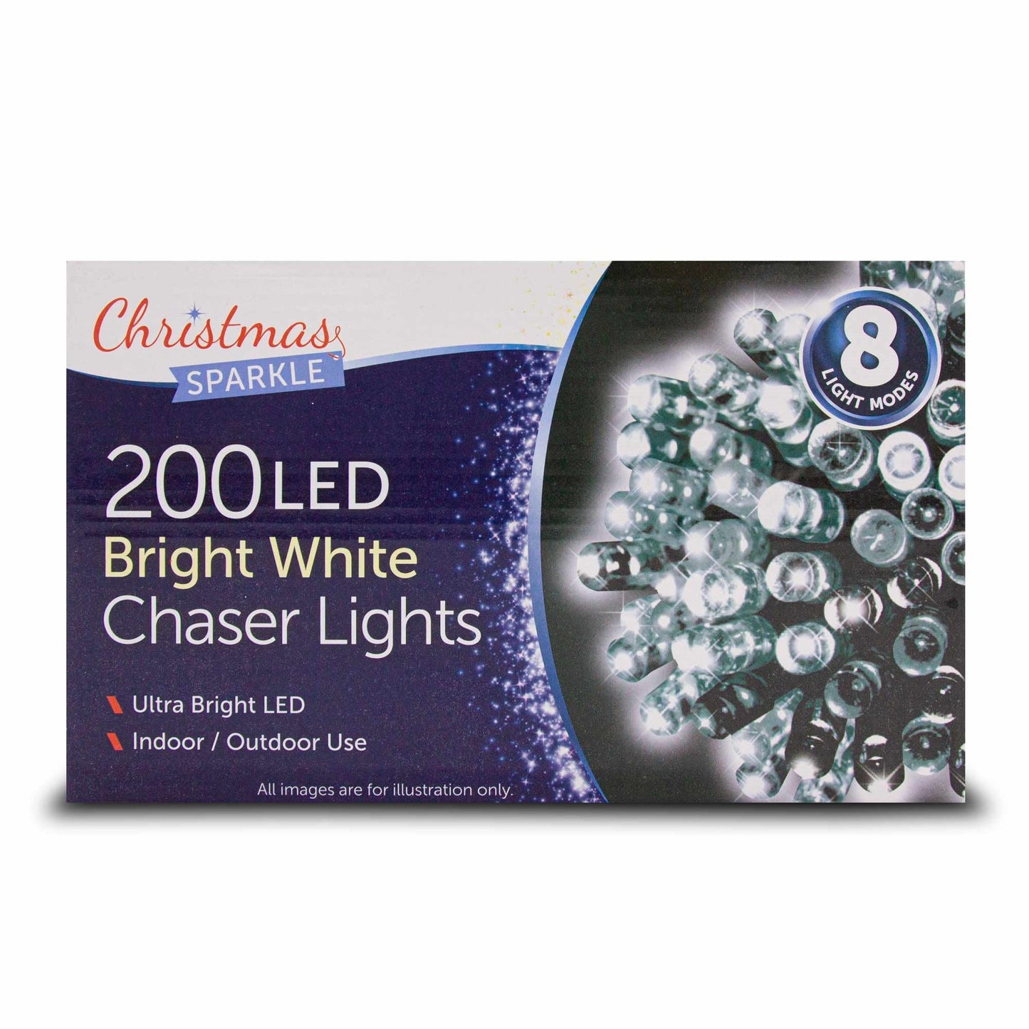 Christmas Sparkle Indoor and Outdoor Chaser Lights x 200 White LEDs - Mains Operated