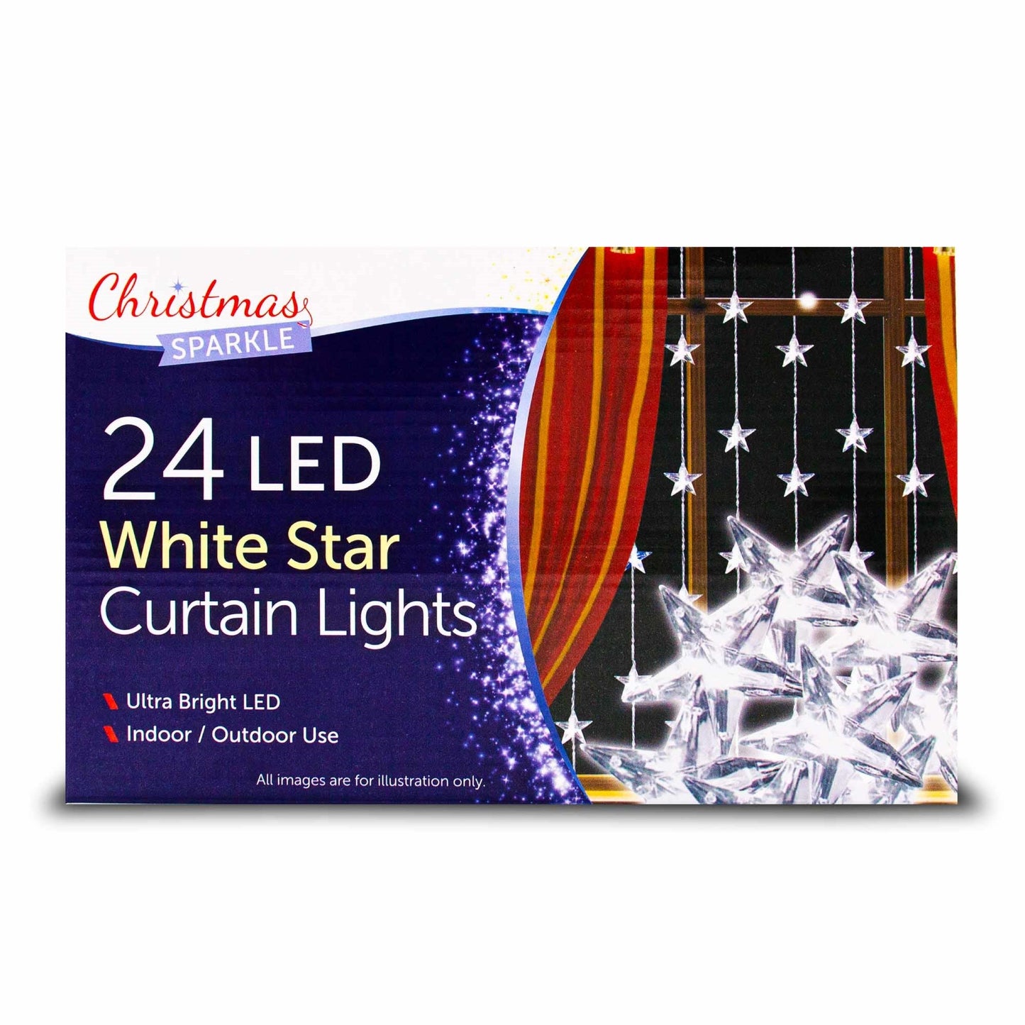 Christmas Sparkle Curtain Lights x 24 White LEDs - Mains Operated