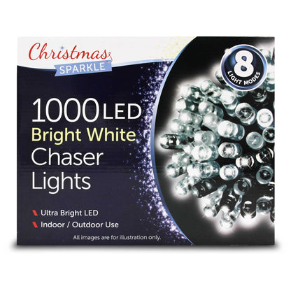 Christmas Sparkle Indoor and Outdoor Chaser Lights x 1000 White LEDs - Mains Operated