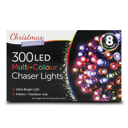 Christmas Sparkle Indoor and Outdoor Chaser Lights x 300 Multi Colour LEDs - Mains Operated