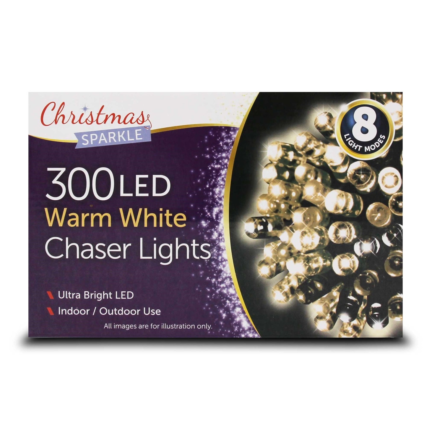 Christmas Sparkle Indoor and Outdoor Chaser Lights x 300 Warm White LEDs - Mains Operated