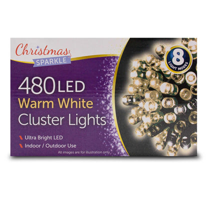 Christmas Sparkle Indoor and Outdoor Cluster Lights x 480 with Warm White LEDs - Mains Operated