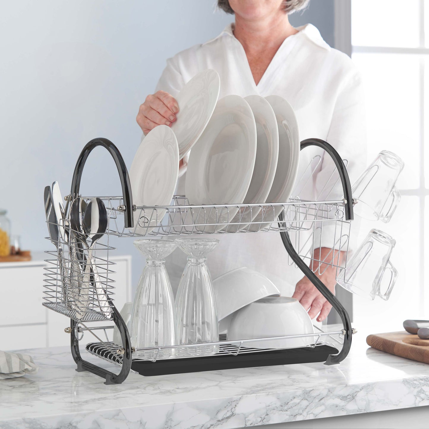 Lewis's 2 Tier Dish Drainer for Kitchen Sink - Black