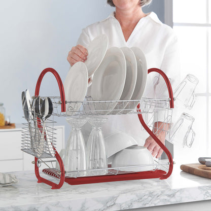 Lewis's 2 Tier Dish Drainer for Kitchen Sink - Red