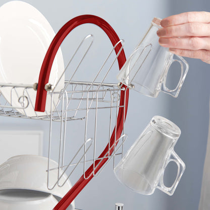 Lewis's 2 Tier Dish Drainer for Kitchen Sink - Red