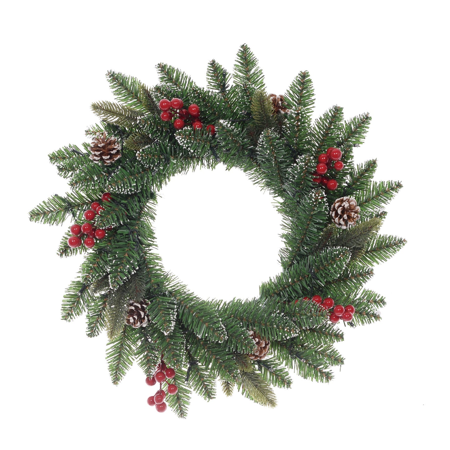 Christmas Sparkle Wreath with Green Frost Pinecones & Berries 55cm