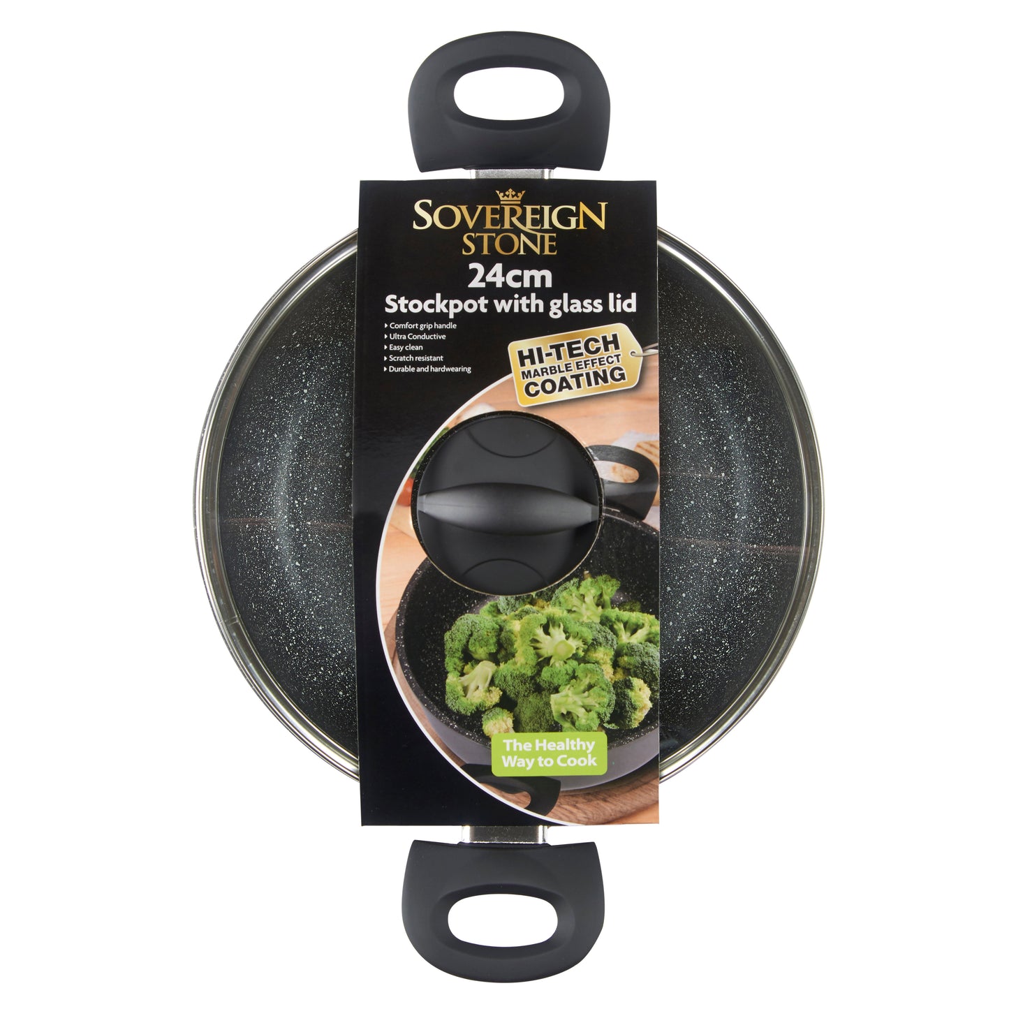Sovereign Stone 24cm Scratch Resistant Easy Clean Non Stick Stockpot & Lid