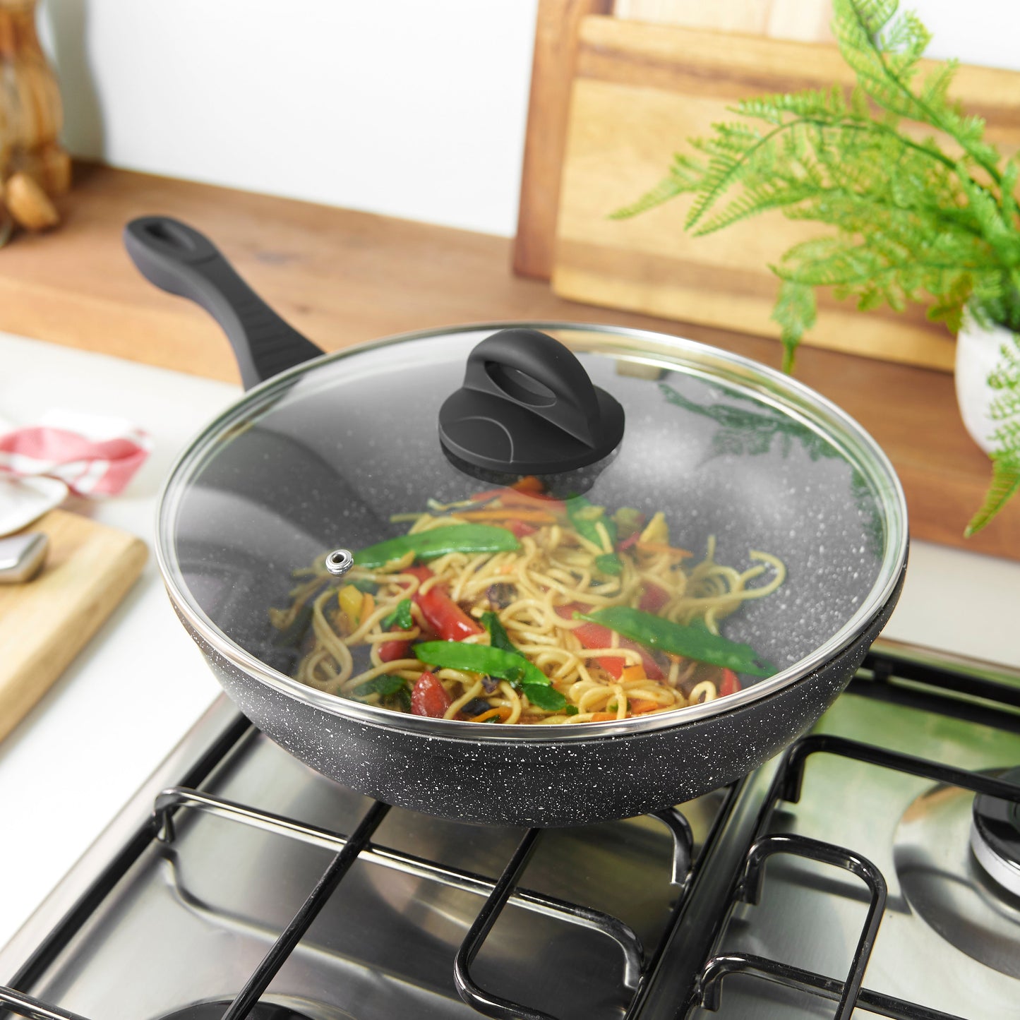 Sovereign Stone 28cm Scratch Resistant Easy Clean Non Stick Wok & Lid All Hobs