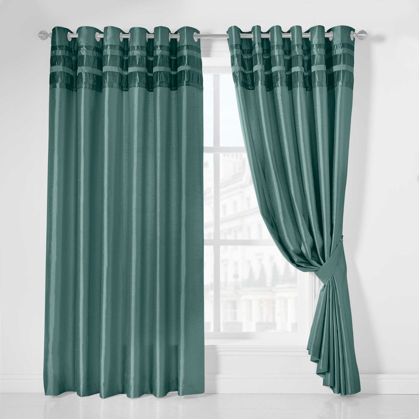 Denver Lined Eyelet Curtains - Jade