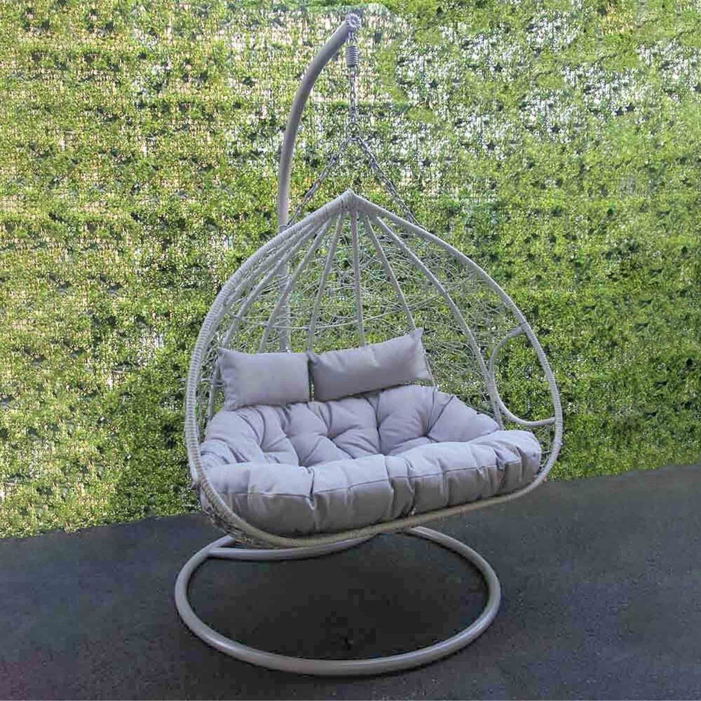 Silver & Stone Ariana Hanging Cocoon Rattan Double Egg Chair - Grey