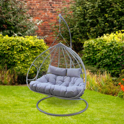 Silver & Stone Ariana Hanging Cocoon Rattan Double Egg Chair - Grey