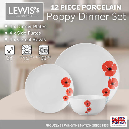 Lewis's 12 Piece Dinner Set Poppy