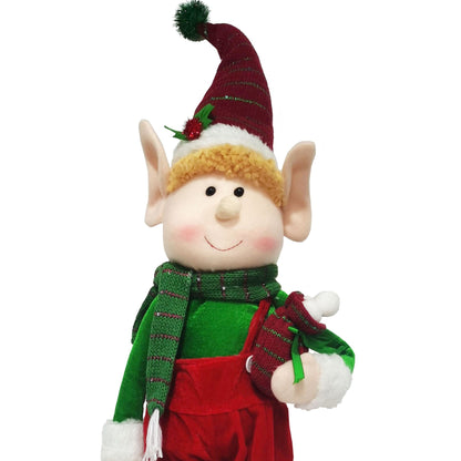 Christmas Sparkle Elvin Elf Standing with Extendable Legs Large 40" in Red Green