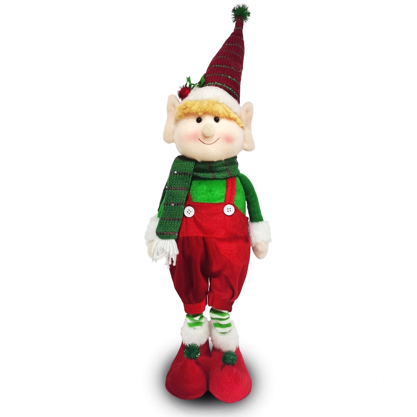 Christmas Sparkle Elvin Elf Standing with Extendable Legs Medium 26" in Red Green