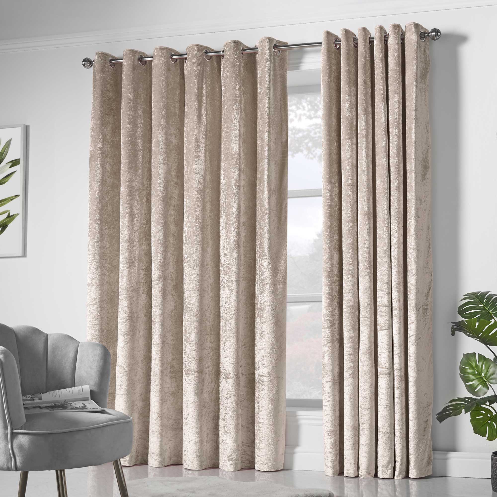 Crushed Velvet Curtains Amelia Crushed Velvet Eyelet Curtains - Mink – Lewis's