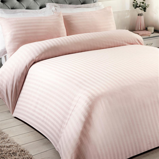 Satin Stripe 100 % Cotton Duvet Set - Blush