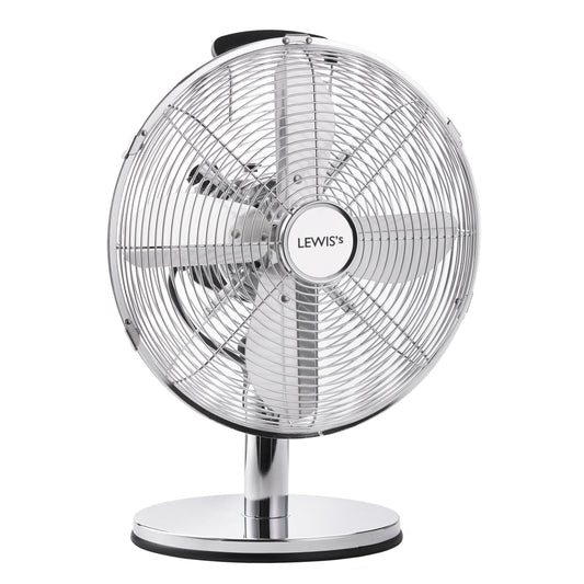 LEWIS'S 3 Speed Desk Fan with Tiltable Head - Oscillating Fan - Electric Fan, Table Fan, Desk Fans, Air Con Fan, Fans, Air Circulator Fan, Desk Fan 12 Inch (Chrome, 12 Inch)