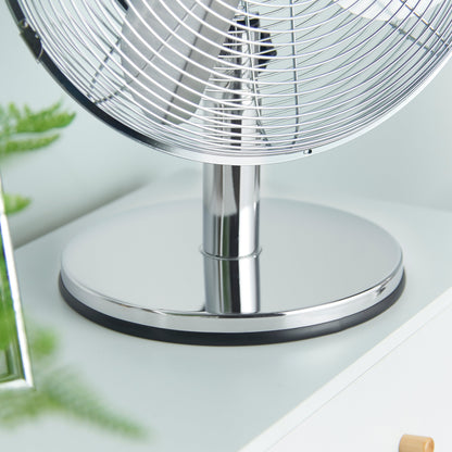 LEWIS'S 3 Speed Desk Fan with Tiltable Head - Oscillating Fan - Electric Fan, Table Fan, Desk Fans, Air Con Fan, Fans, Air Circulator Fan, Desk Fan 12 Inch (Chrome, 12 Inch)