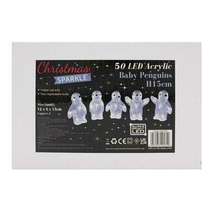 Christmas Sparkle Acrylic Baby Penguins x 4 15cm with 40 White Lights