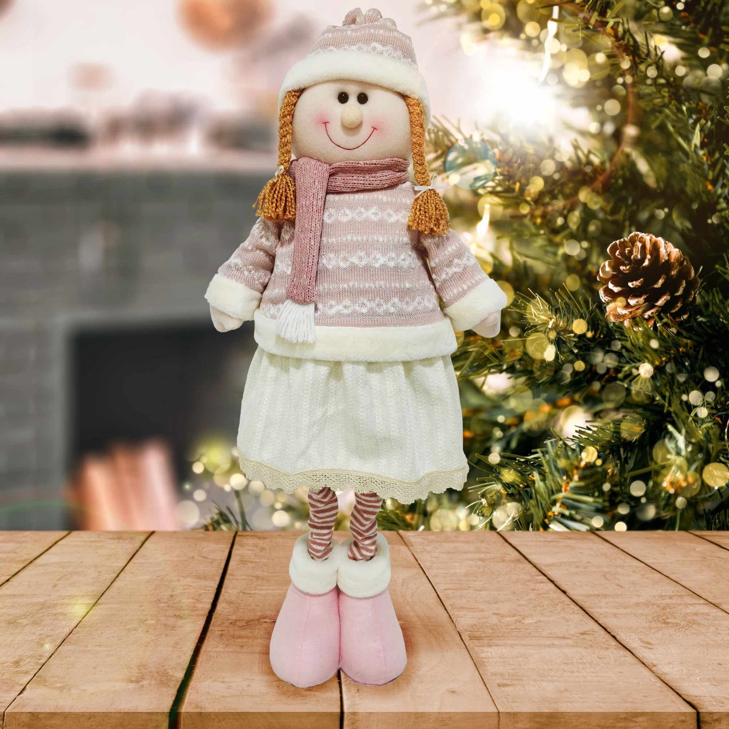 Christmas Sparkle Belle Standing Extendable 90cm in Pink and Cream