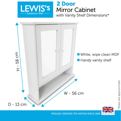 Lewis's 2 Door Mirror Cabinet Home Living Essentials Bathroom Storage