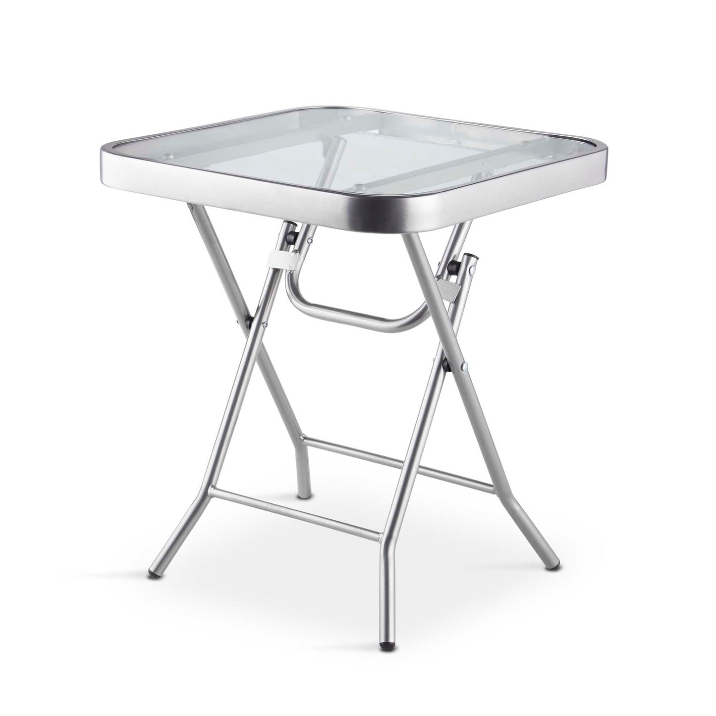 Silver & Stone Folding Side Table with Glass Top 40cm x 40cm x 46cm