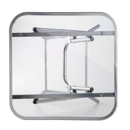 Silver & Stone Folding Side Table with Glass Top 40cm x 40cm x 46cm