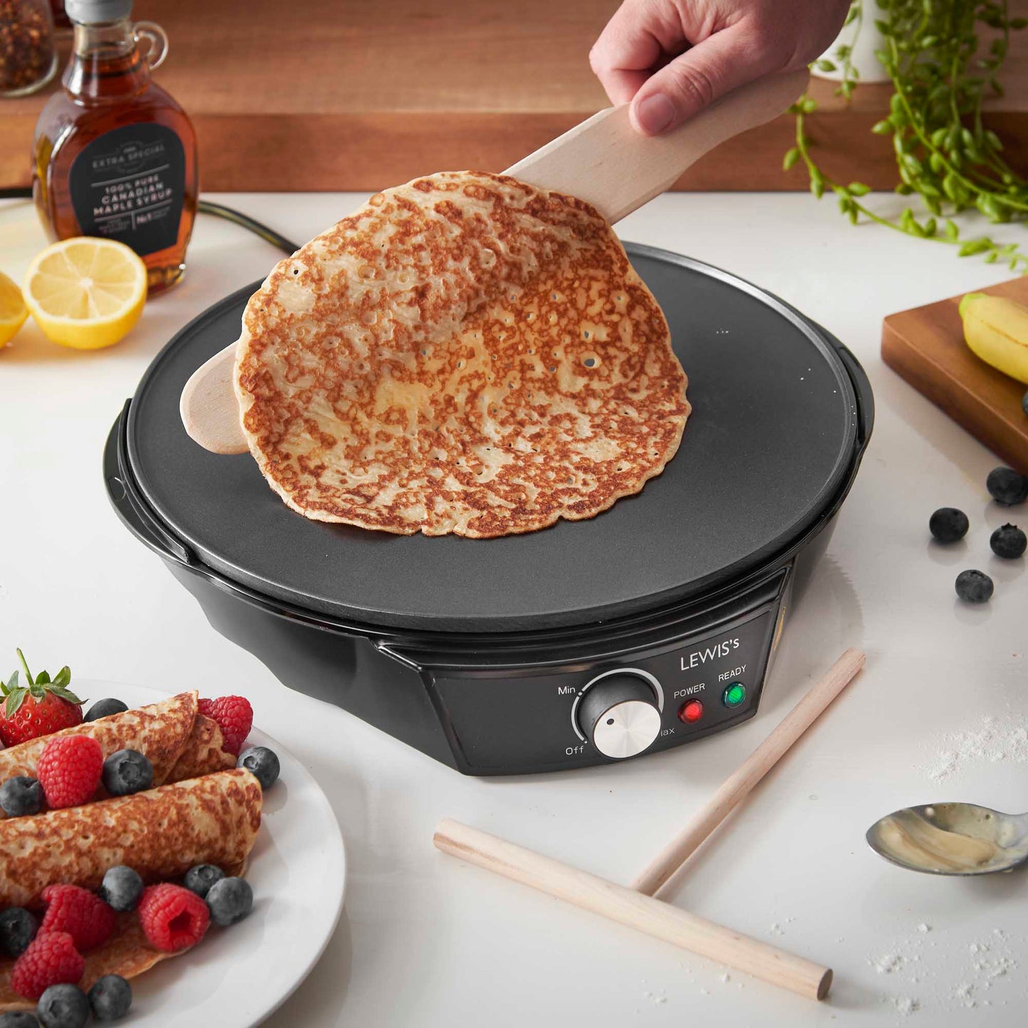 1200W Electric Pancake & Crepe Maker - Adjustable Temperature & Utensils Included
