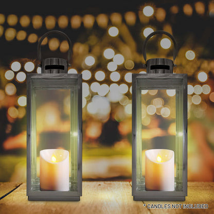 Lewis's Rectangular Lanterns Candle Holders Set of 2 Medium- 13x12x32cm