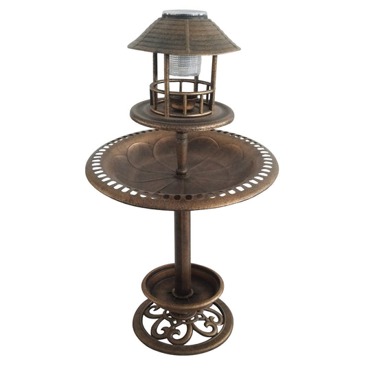 Silver & Stone Solar Bird Bath & Feeder 109cm
