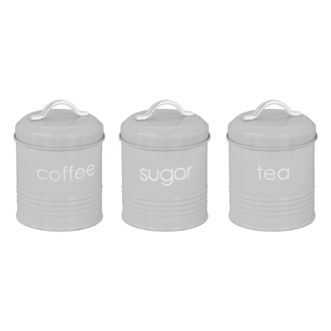 Set of 3 Metal Canisters- Grey