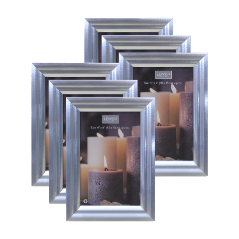 Lewis's Simple Photo Frames Pack of 6 - 4" X 6" -A6 Size - Silver
