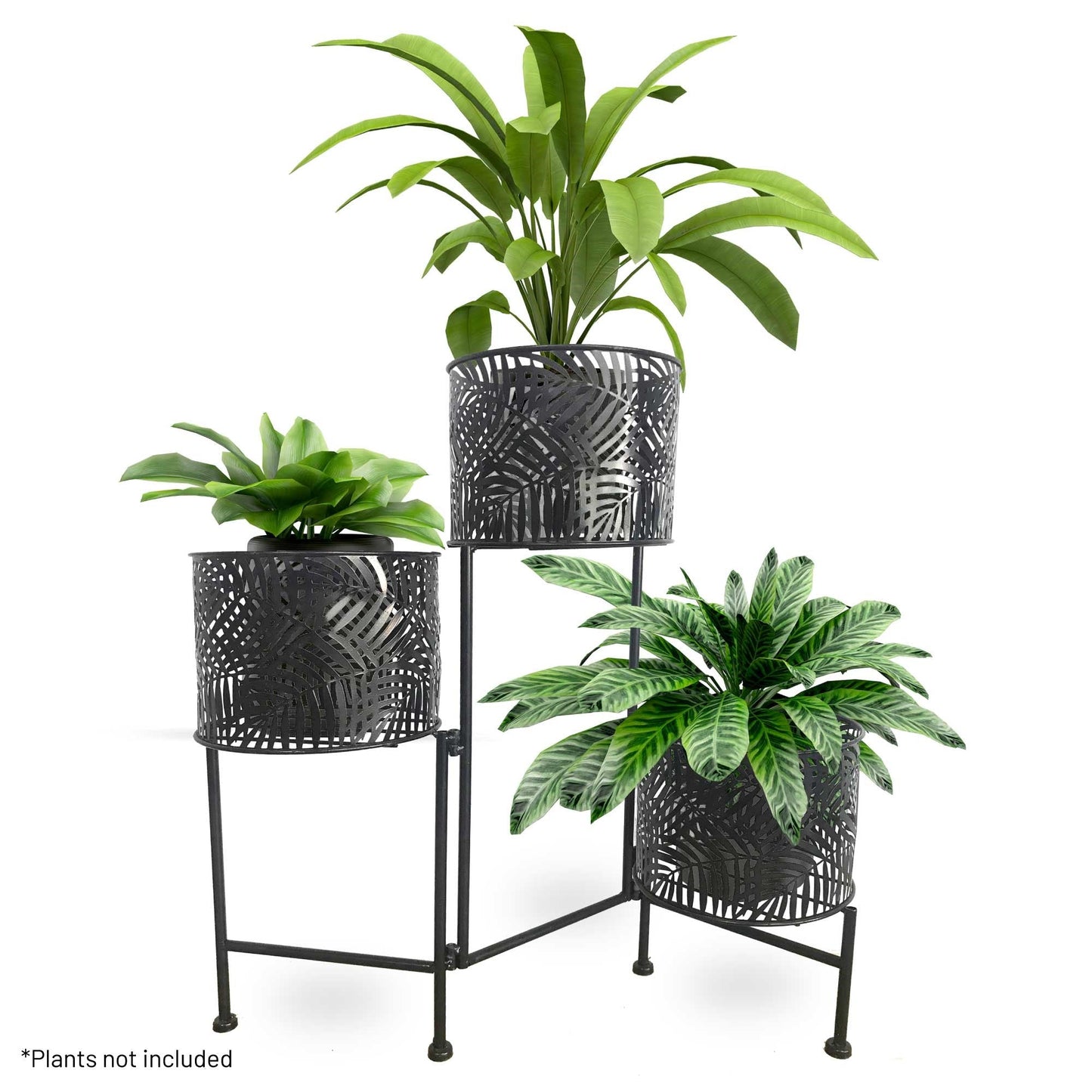 Palma Indoor Triple Planter Leaf Effect Folding - 3 Planter - Black