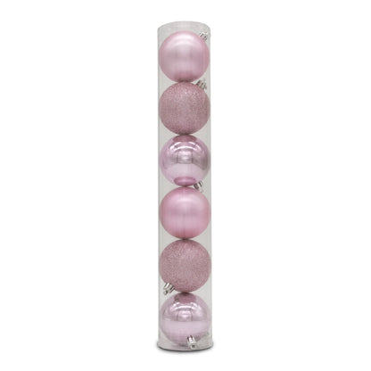 Christmas Sparkle Tube of 6 6cm Shatterproof Baubles in Pink