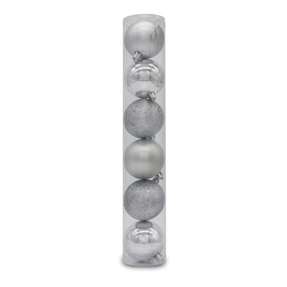 Christmas Sparkle Tube of 6 6cm Shatterproof Baubles in Silver