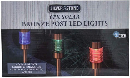 Silver & Stone Solar Powered Bronze Copper Post Lights Pack of 6 with Colour Changing LEDs