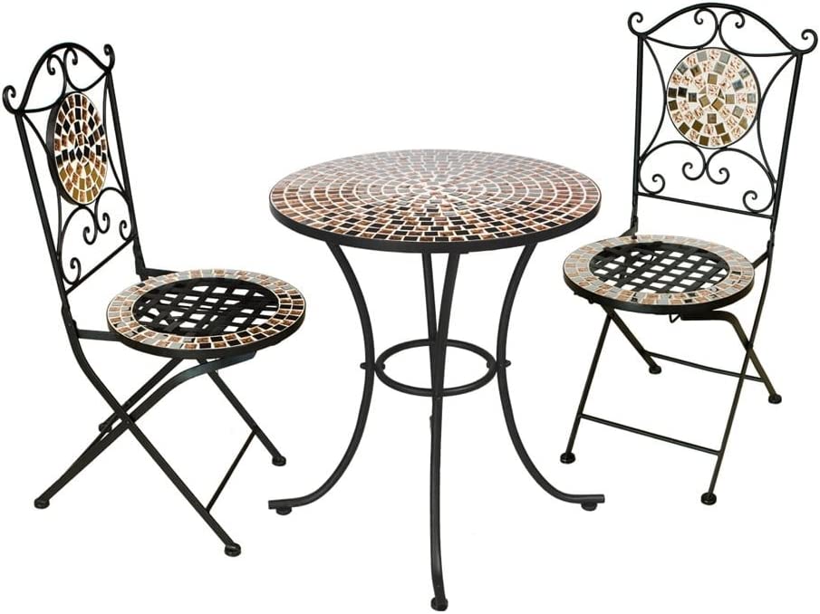 Silver & Stone Mosaic Bistro Table Set 3 Piece - Rose Gold Mirror Finish