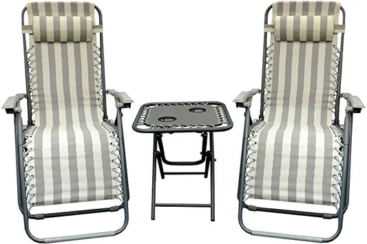 Silver & Stone Valencia Lounger Chairs & Table Duo Set